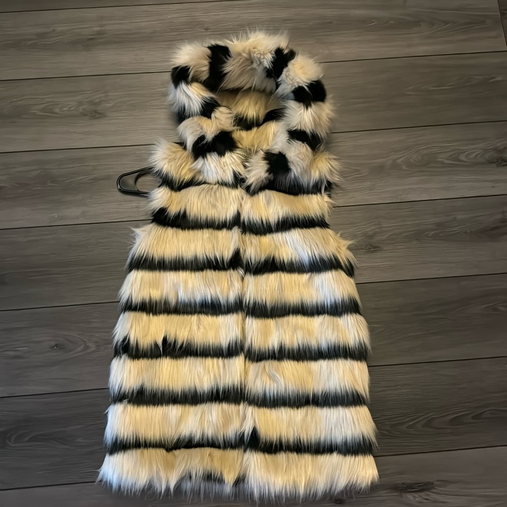 Beige/Black Faux Fur Vest